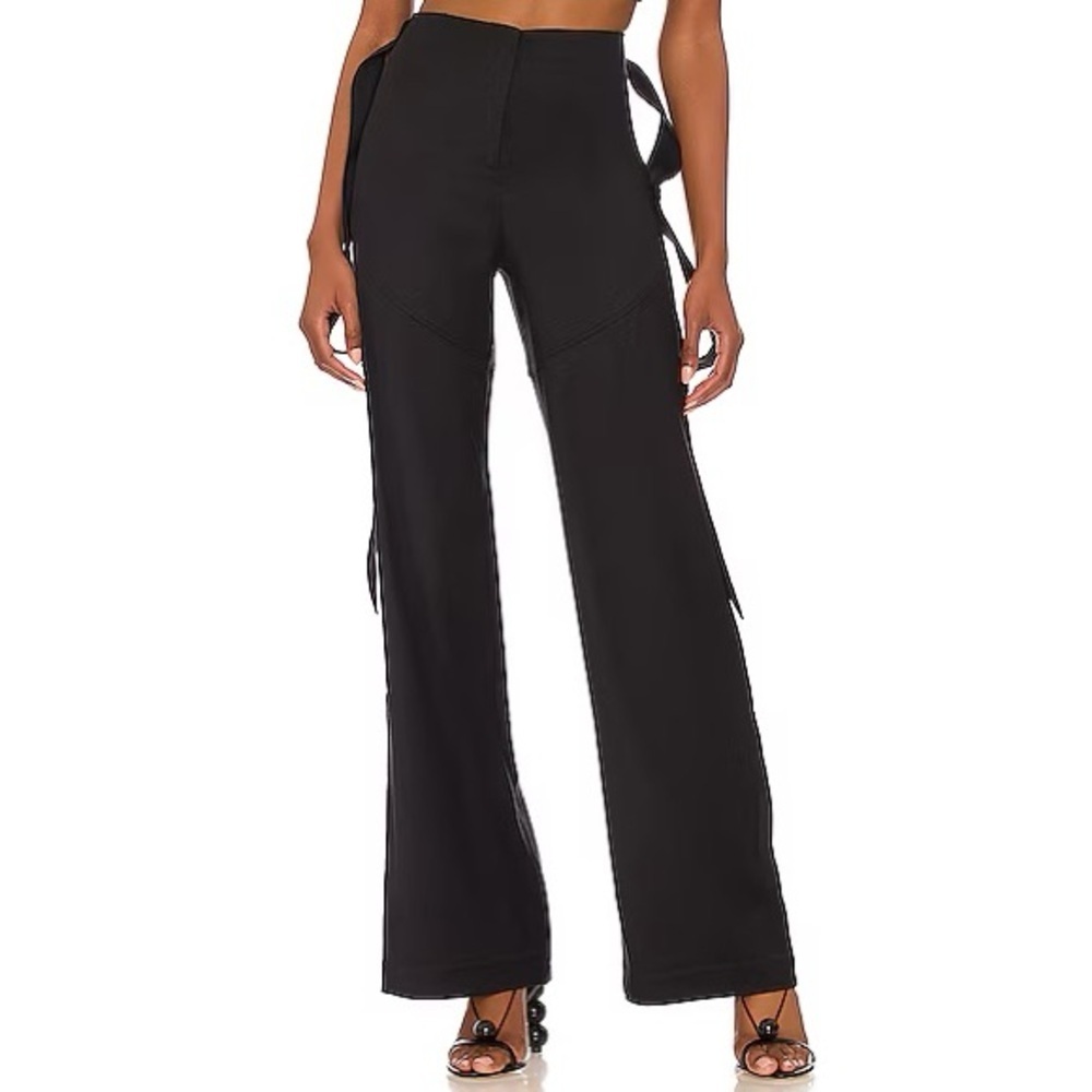 Cult Gaia Sinead Rayon Button Strap Utility Cargo Baggy Wide Leg Pants Black